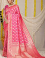 Wonderful Dark Pink Soft Banarasi Silk Saree With Bewitching Blouse Piece
