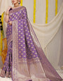Invaluable Lavender Soft Banarasi Silk Saree With Bewitching Blouse Piece