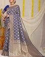 Staring Navy Blue Soft Banarasi Silk Saree With Bewitching Blouse Piece