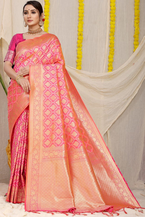 Load image into Gallery viewer, Breathtaking Pink Soft Banarasi Silk Saree With Bewitching Blouse Piece
