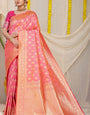 Breathtaking Pink Soft Banarasi Silk Saree With Bewitching Blouse Piece