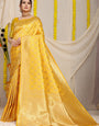Excellent Yellow Soft Banarasi Silk Saree With Bewitching Blouse Piece