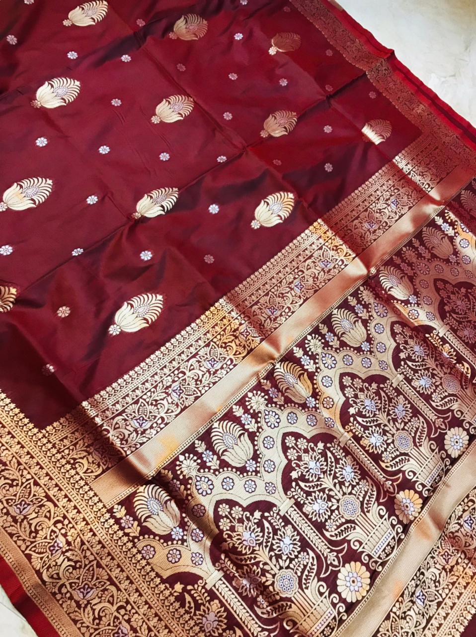 Petrichor Brown Kanjivaram Silk With Demure Blouse Piece