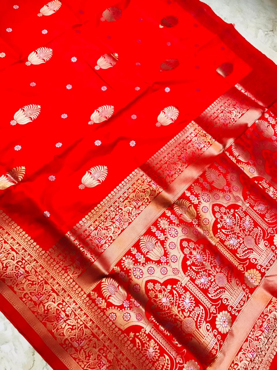 Scintilla Red Kanjivaram Silk With Demure Blouse Piece
