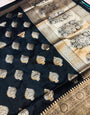 Imbrication Black Kanjivaram Silk With Super extravagant Blouse Piece