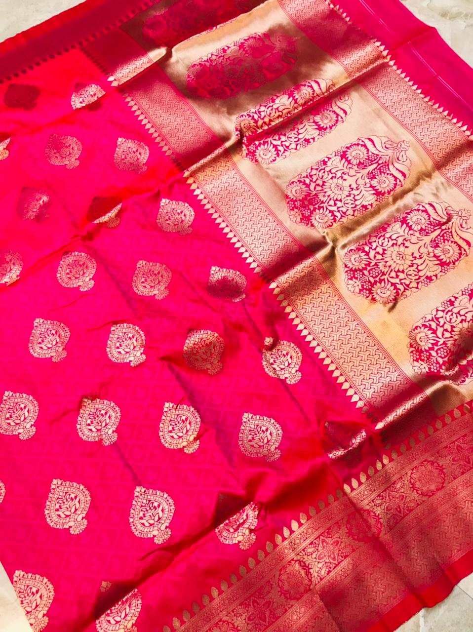 Forbearance Dark Pink Kanjivaram Silk With Super extravagant Blouse Piece
