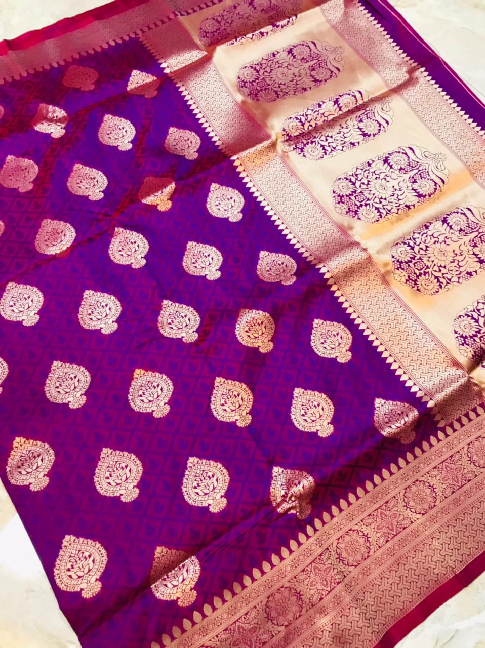 Evanescent Purple Kanjivaram Silk With Super extravagant Blouse Piece