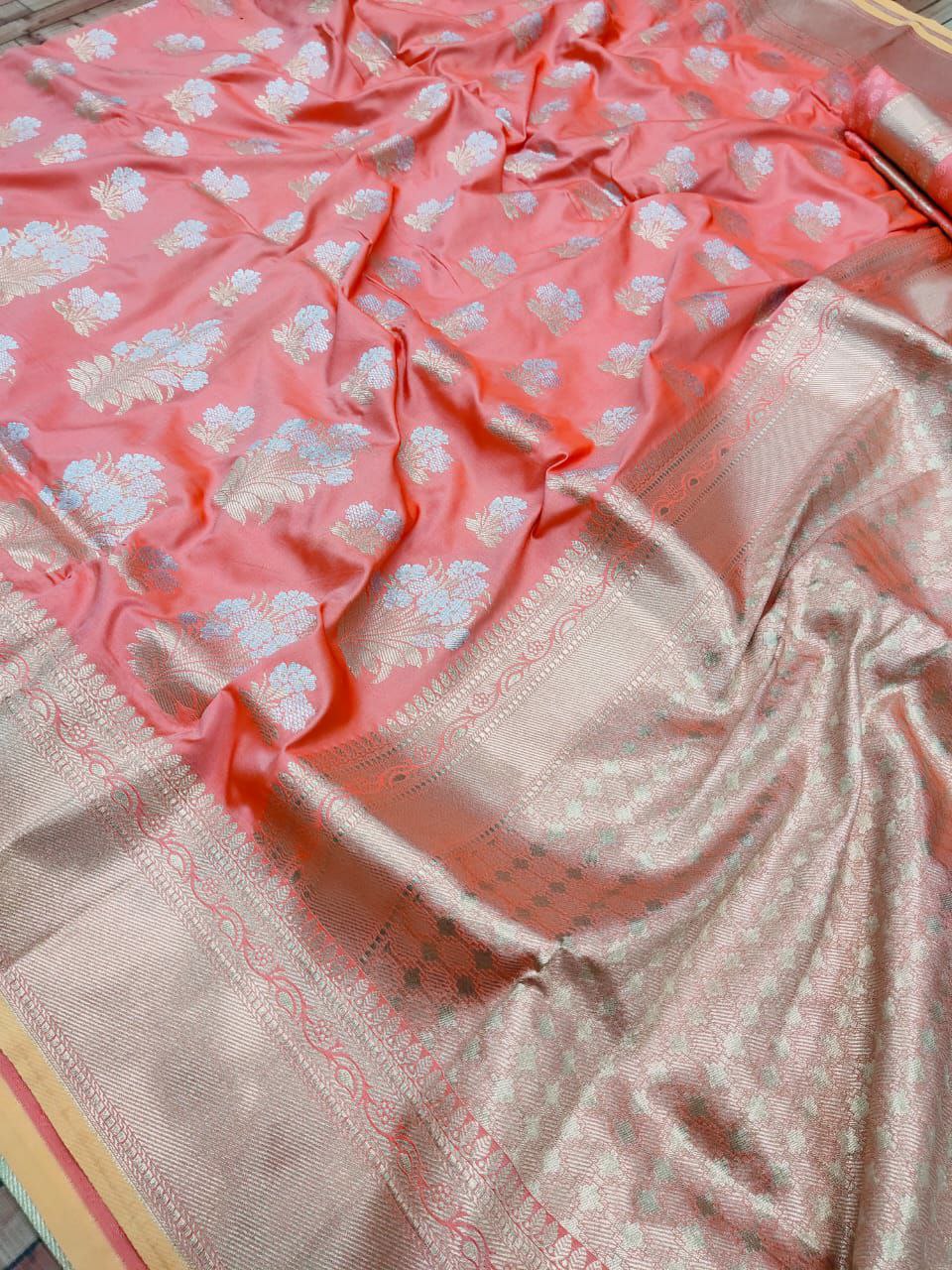 Tempting Baby Pink Kanjivaram Silk With Seraglio Blouse Piece