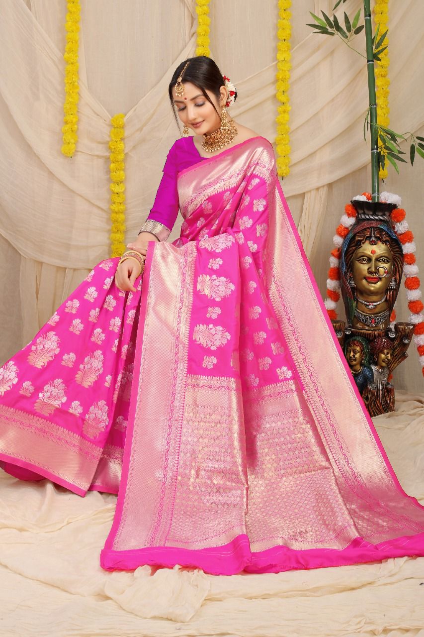 Luxuriant Dark Pink Kanjivaram Silk With Seraglio Blouse Piece