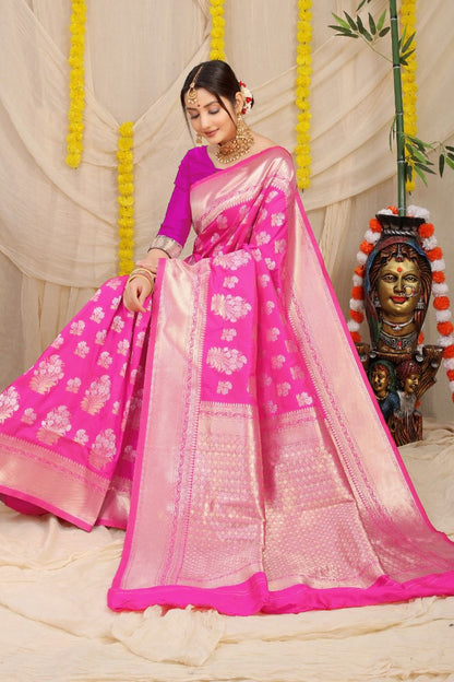Luxuriant Dark Pink Kanjivaram Silk With Seraglio Blouse Piece