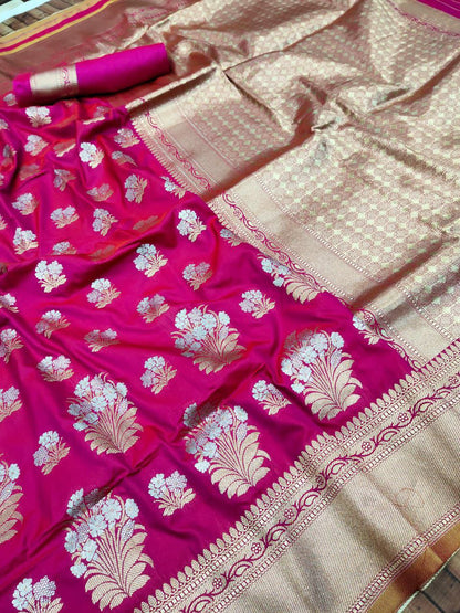 Luxuriant Dark Pink Kanjivaram Silk With Seraglio Blouse Piece
