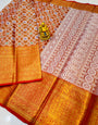 Eloquence Orange Kanjivaram Silk and Angelic Blouse Piece