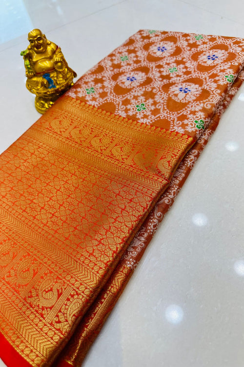 Load image into Gallery viewer, Eloquence Orange Kanjivaram Silk and Angelic Blouse Piece
