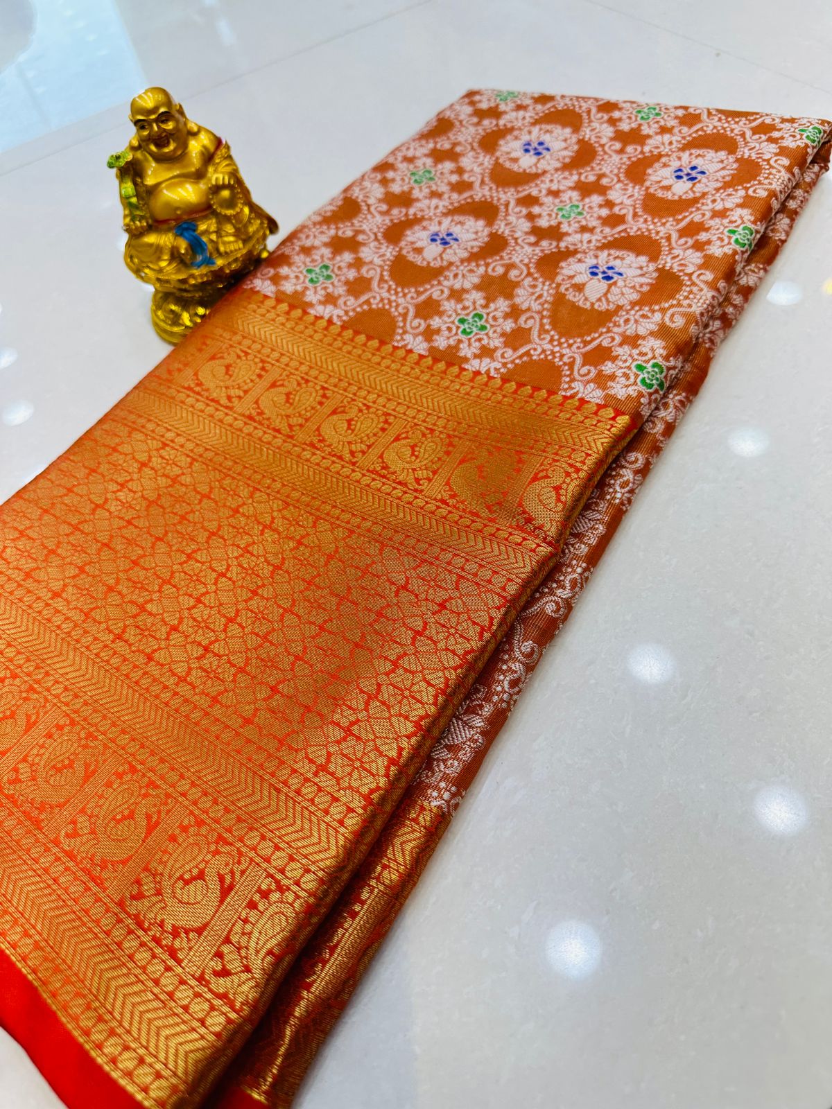 Eloquence Orange Kanjivaram Silk and Angelic Blouse Piece