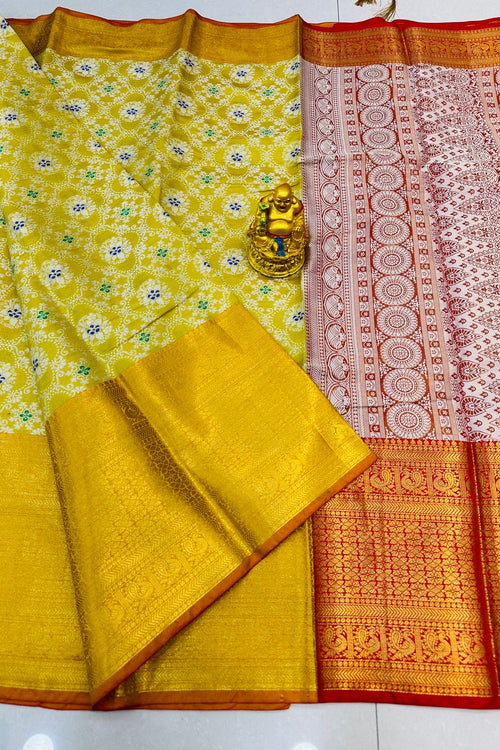 Load image into Gallery viewer, Redolent Yellow Kanjivaram Silk and Angelic Blouse Piece
