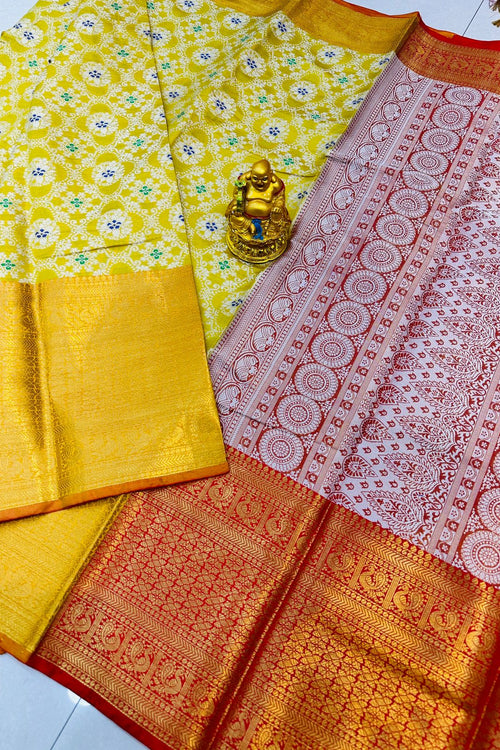 Load image into Gallery viewer, Redolent Yellow Kanjivaram Silk and Angelic Blouse Piece
