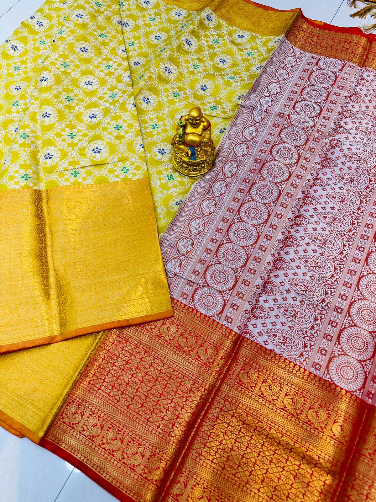 Redolent Yellow Kanjivaram Silk and Angelic Blouse Piece