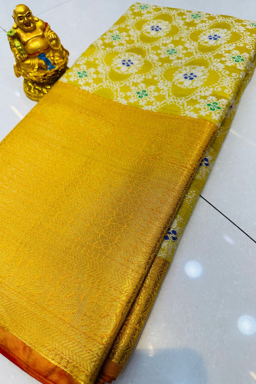 Load image into Gallery viewer, Redolent Yellow Kanjivaram Silk and Angelic Blouse Piece
