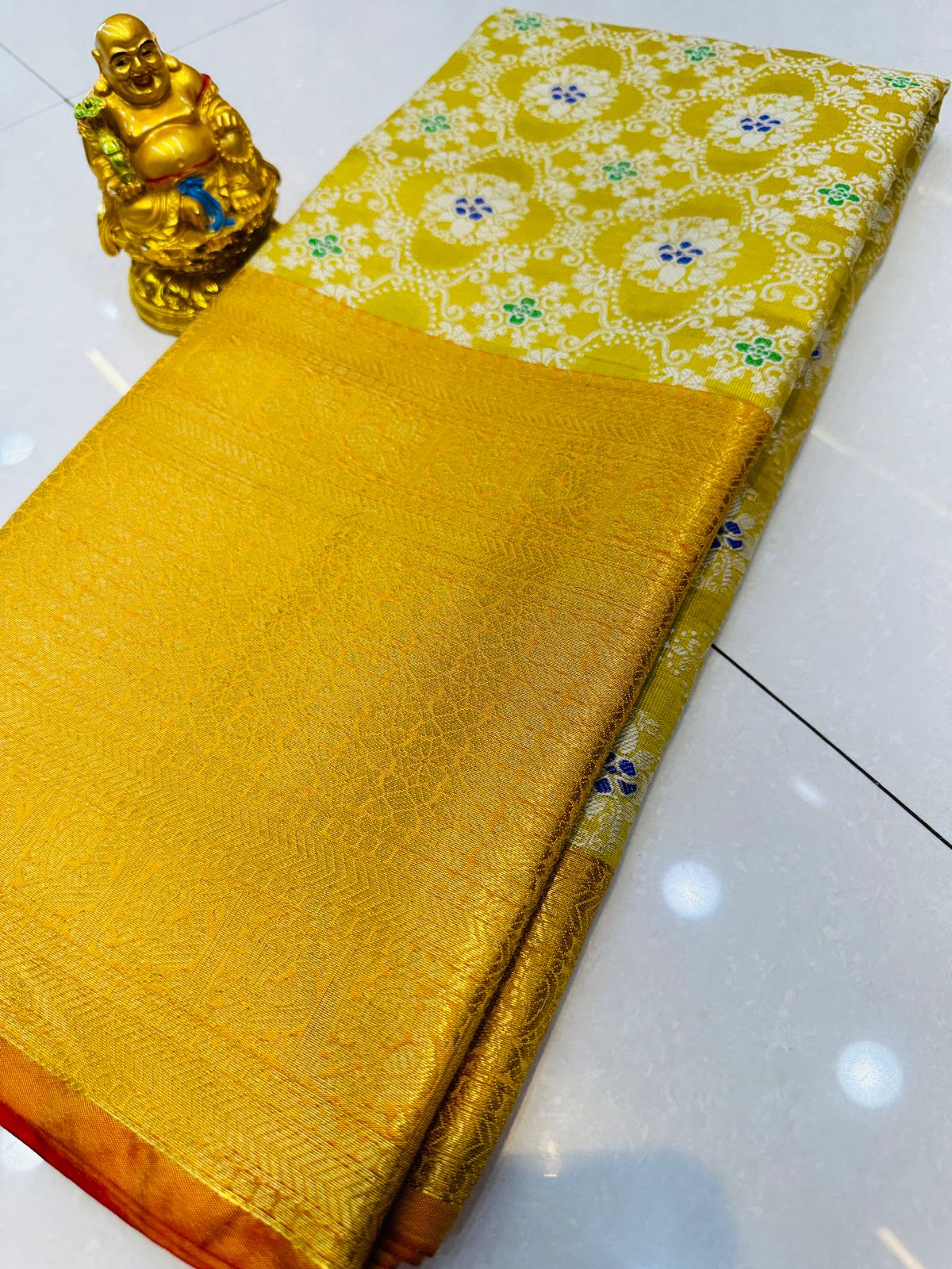 Redolent Yellow Kanjivaram Silk and Angelic Blouse Piece