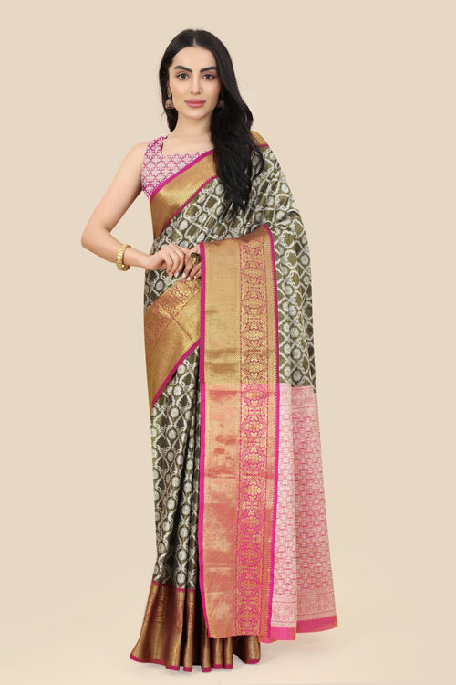 Load image into Gallery viewer, Superb Mehndi Kanjivaram Silk With Effervescent Blouse Piece
