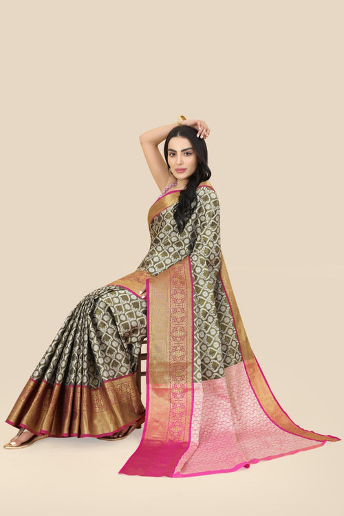 Load image into Gallery viewer, Superb Mehndi Kanjivaram Silk With Effervescent Blouse Piece
