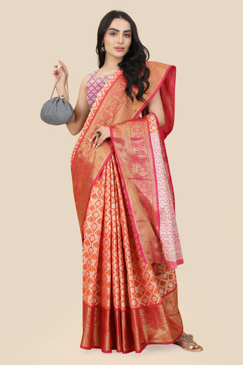 Load image into Gallery viewer, Denouement Orange Kanjivaram Silk With Effervescent Blouse Piece
