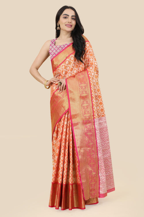 Load image into Gallery viewer, Denouement Orange Kanjivaram Silk With Effervescent Blouse Piece
