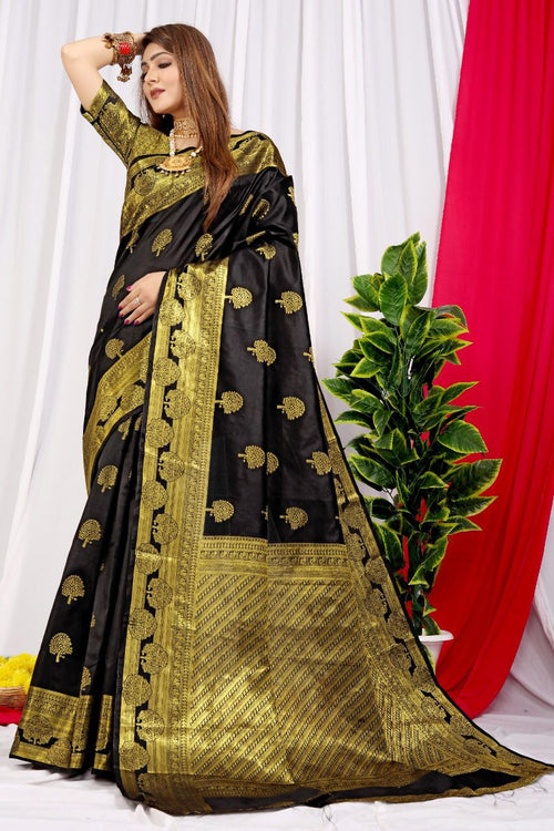 Load image into Gallery viewer, Classy Black Soft Banarasi Silk Saree With Supernal Blouse Piece
