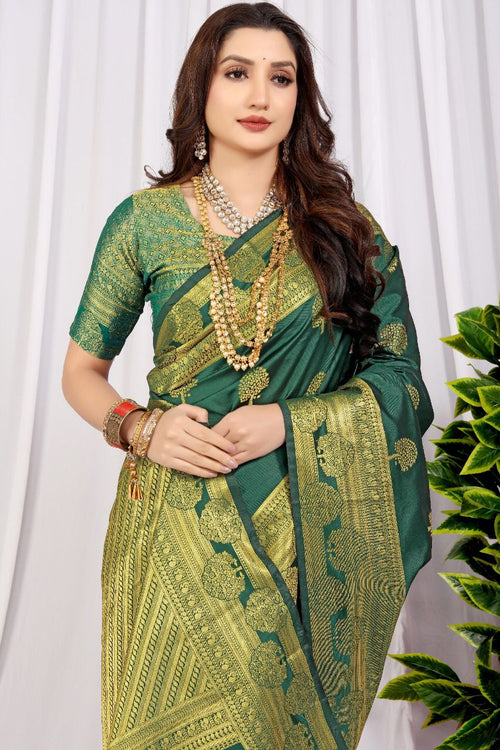 Load image into Gallery viewer, Sophisticated Dark Green Soft Banarasi Silk Saree With Supernal Blouse Piece
