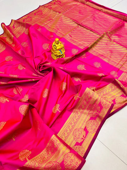 Refreshing Dark Pink Soft Banarasi Silk Saree With Supernal Blouse Piece
