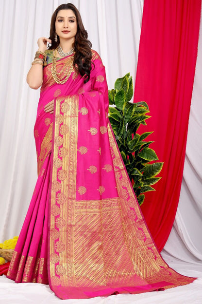 Refreshing Dark Pink Soft Banarasi Silk Saree With Supernal Blouse Piece