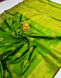 Stylish Green Soft Banarasi Silk Saree With Supernal Blouse Piece