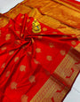 Majesty Red Soft Banarasi Silk Saree With Supernal Blouse Piece