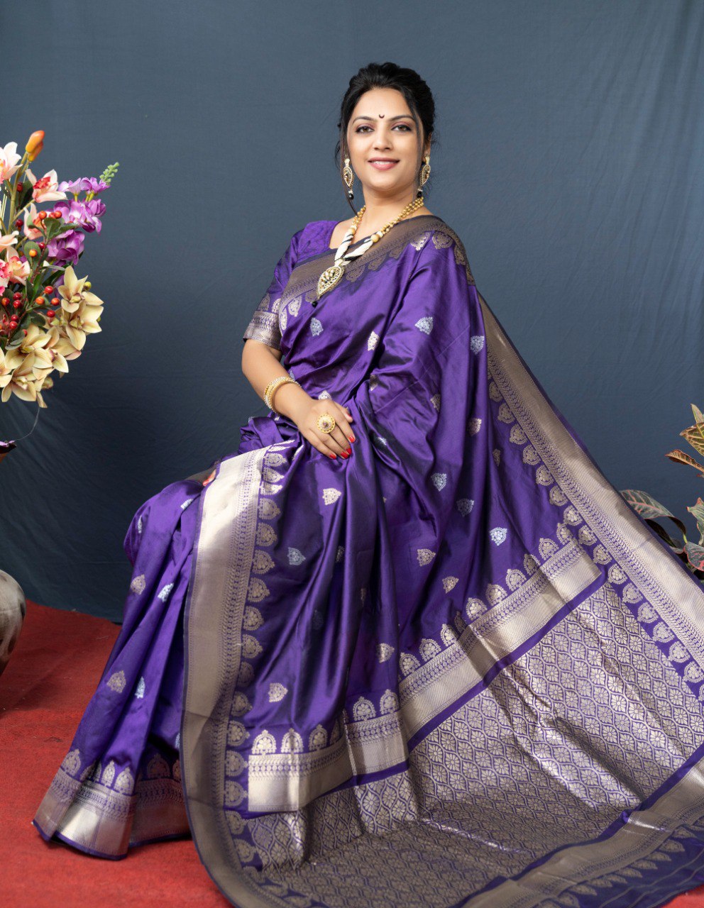 Staring Royal Blue Banarasi Silk Saree With Classic Blouse Piece