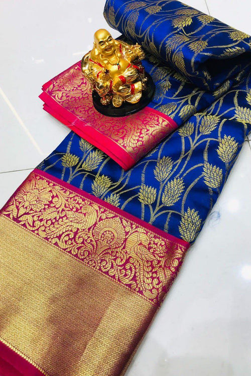 Load image into Gallery viewer, Hypnotic Blue Kanjivaram Silk With Redolent Blouse Piece
