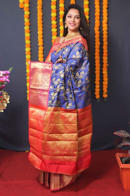 Load image into Gallery viewer, Hypnotic Blue Kanjivaram Silk With Redolent Blouse Piece
