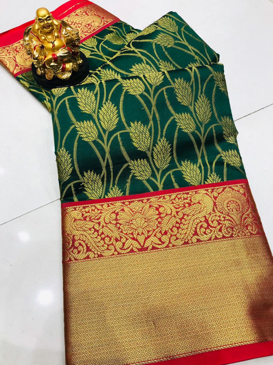 Opulent Green Kanjivaram Silk With Redolent Blouse Piece