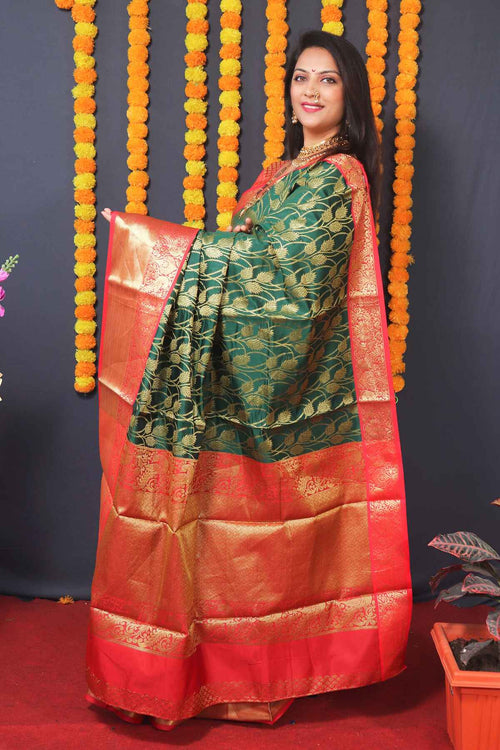 Load image into Gallery viewer, Opulent Green Kanjivaram Silk With Redolent Blouse Piece
