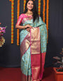 Prominent Sky Kanjivaram Silk With Redolent Blouse Piece