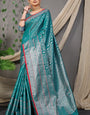 Lagniappe Firozi Banarasi Silk Saree With Classic Blouse Piece