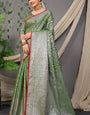 Lassitude Green Banarasi Silk Saree With Classic Blouse Piece