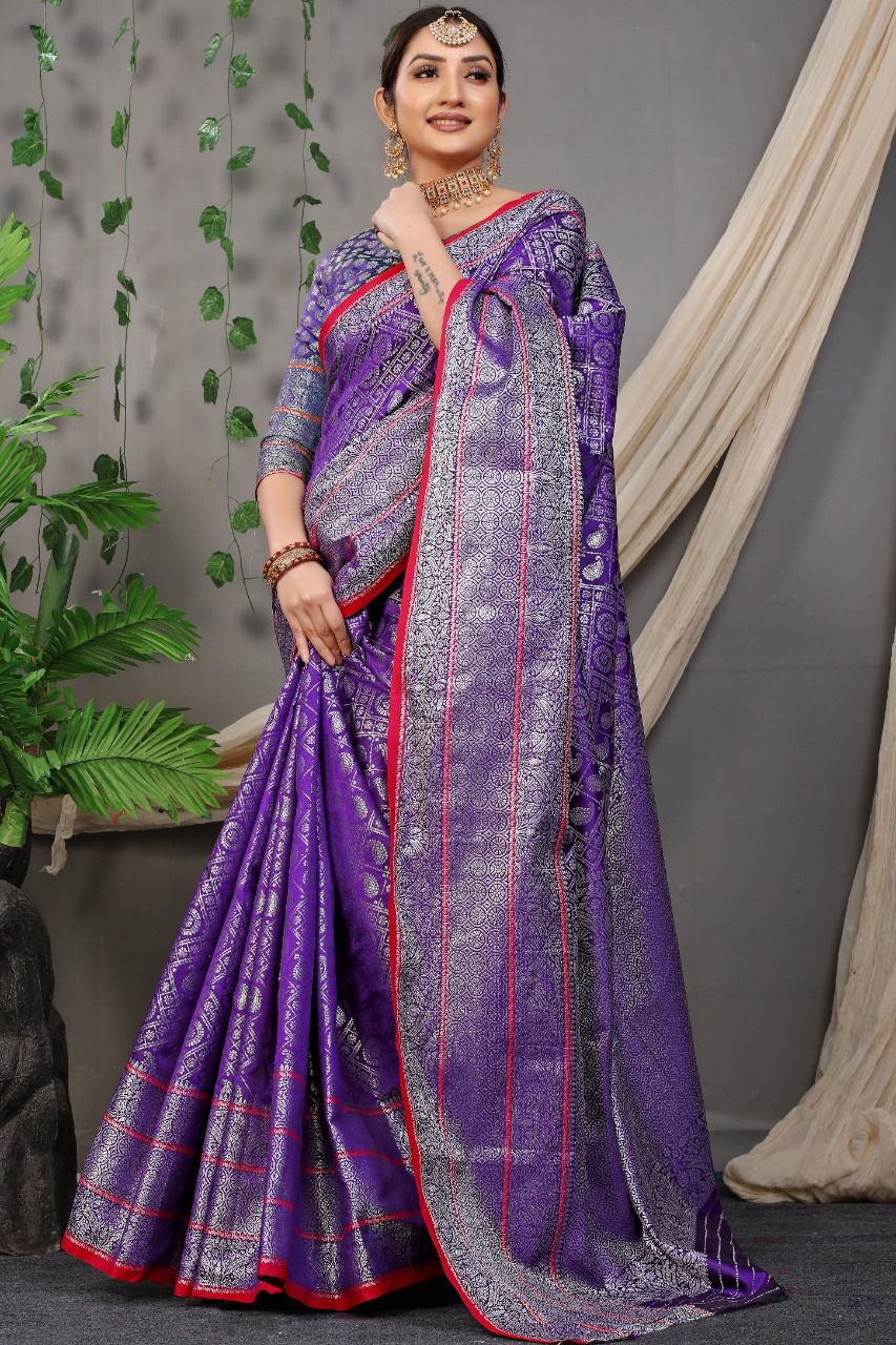 Fugacious Royal Blue Banarasi Silk Saree With Classic Blouse Piece