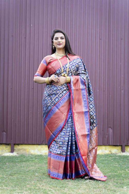 Load image into Gallery viewer, Palimpsest Blue Kanjivaram Silk With Super Deserving Blouse Piece
