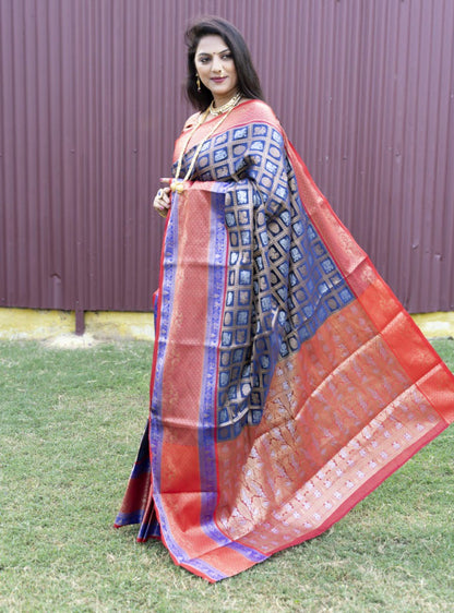 Palimpsest Blue Kanjivaram Silk With Super Deserving Blouse Piece