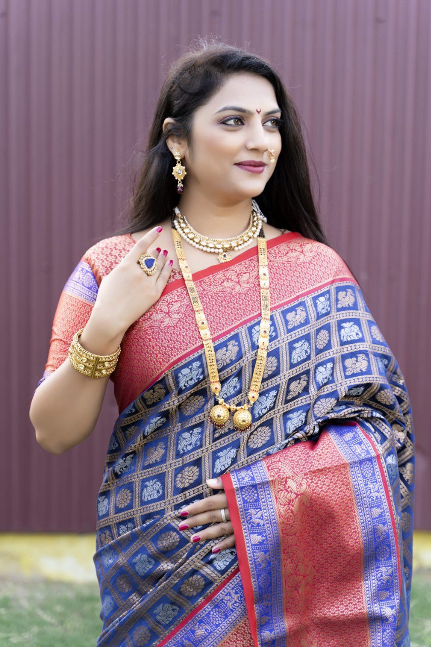 Palimpsest Blue Kanjivaram Silk With Super Deserving Blouse Piece