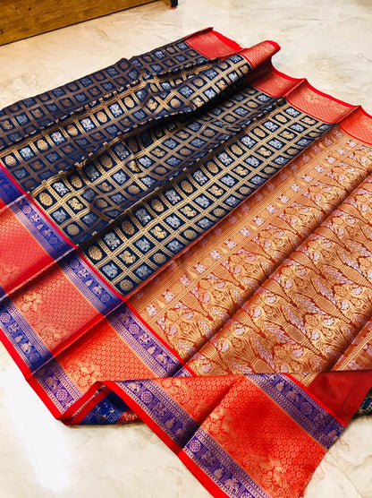 Palimpsest Blue Kanjivaram Silk With Super Deserving Blouse Piece