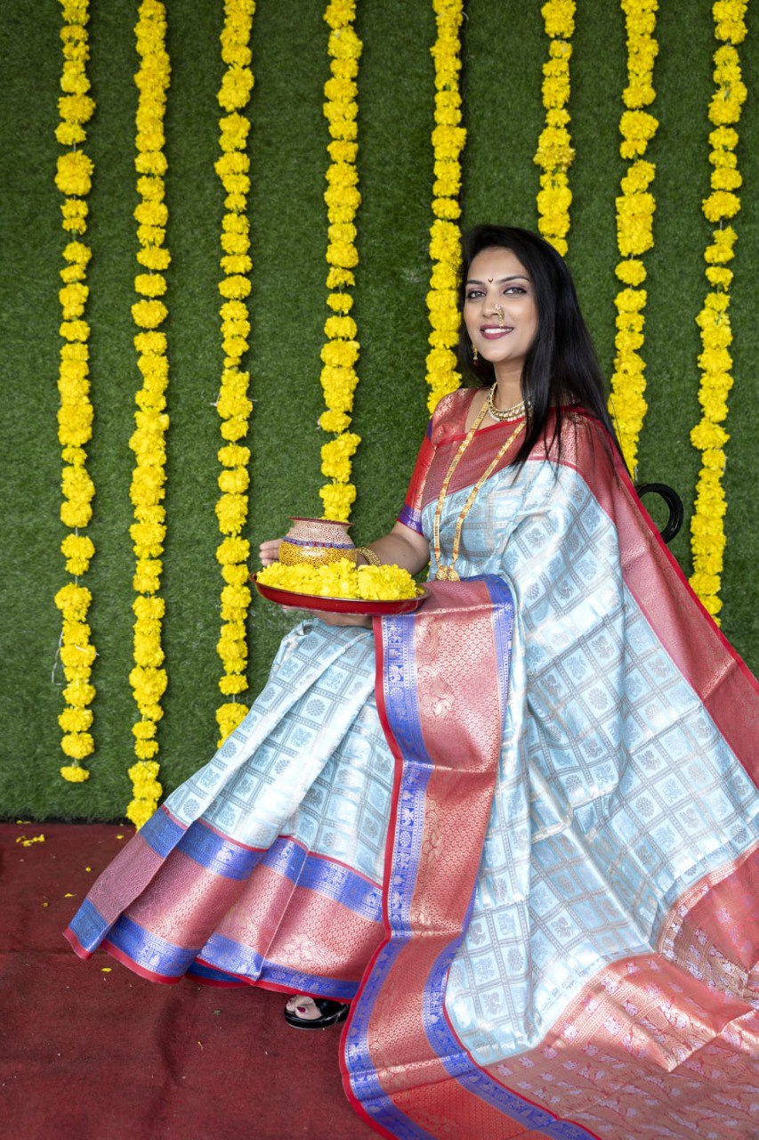 Ratatouille Sky Kanjivaram Silk With Super Deserving Blouse Piece