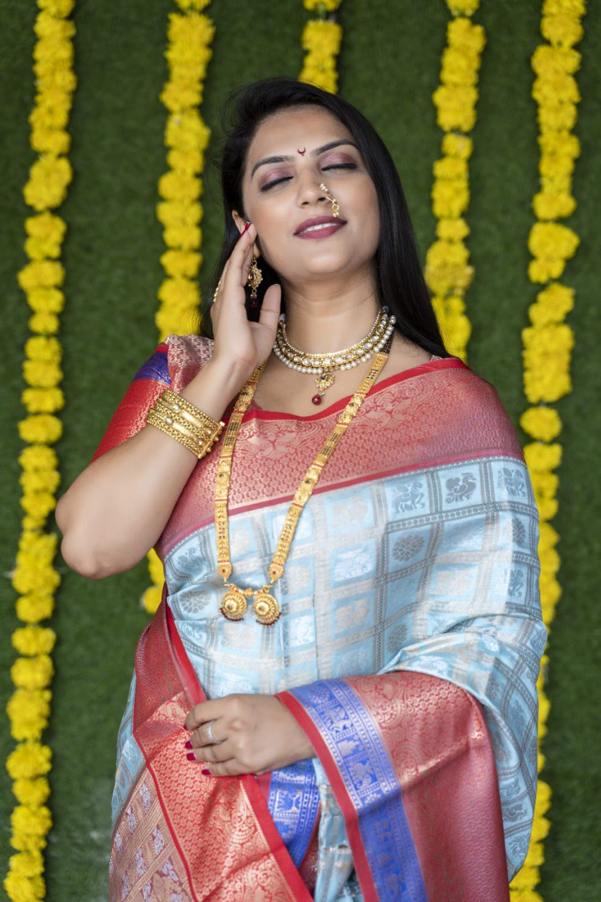 Ratatouille Sky Kanjivaram Silk With Super Deserving Blouse Piece