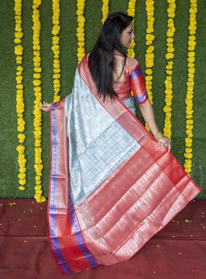 Ratatouille Sky Kanjivaram Silk With Super Deserving Blouse Piece