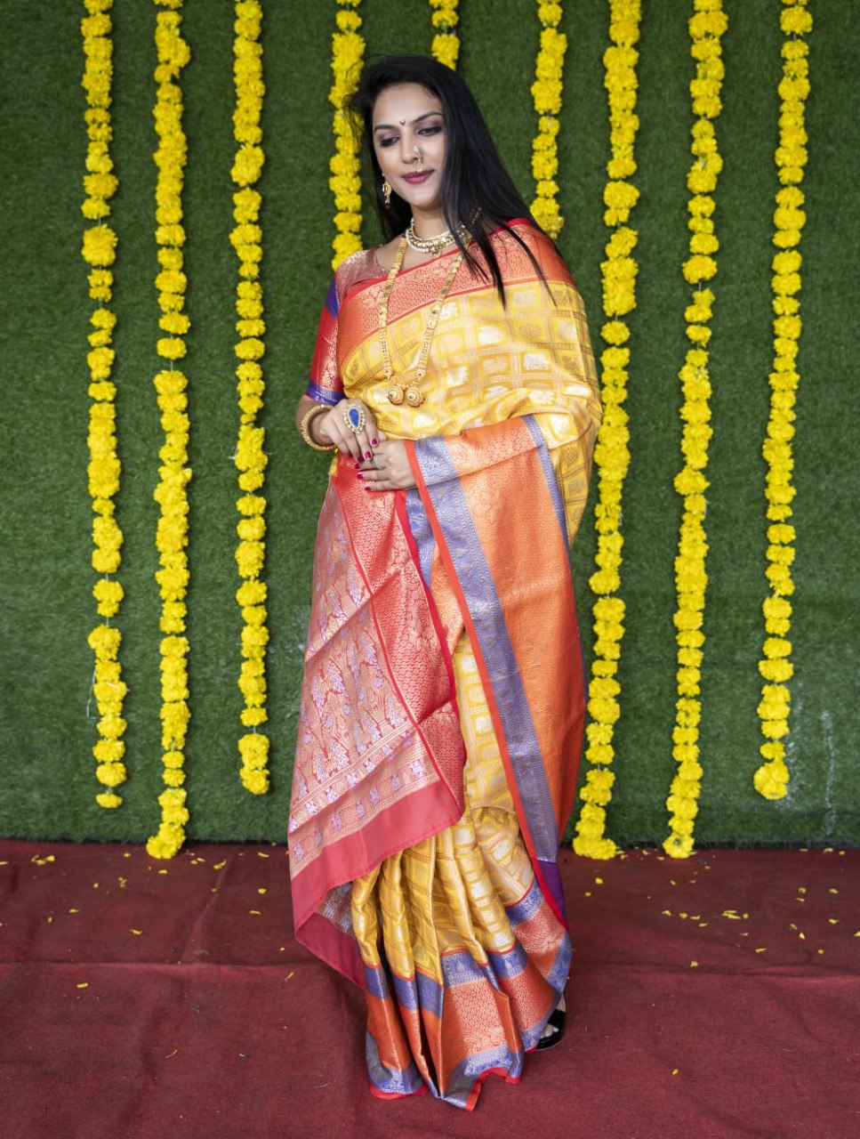 Quintessential Yellow Kanjivaram Silk With Super Deserving Blouse Piece